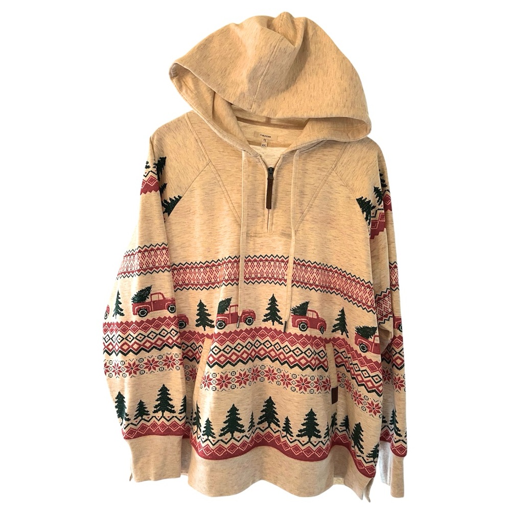 Maurices Womens Holiday Homeward Truck Fair Isle Fleece Hoodie Size XXL